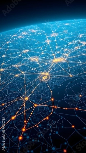 Fototapeta network of delivery routes spreading across a map of a city