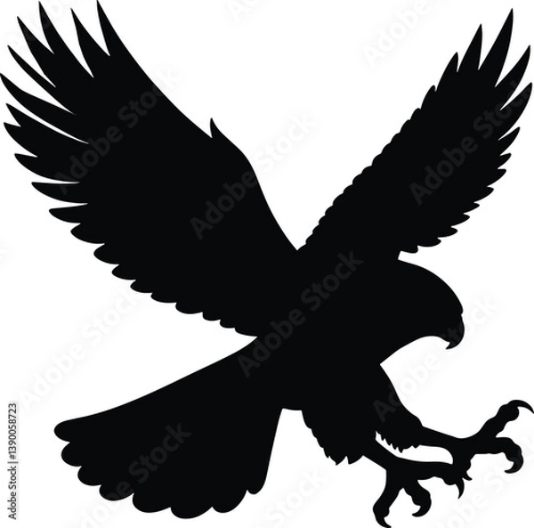 Fototapeta Silhouette flying Eagle attacking vector design - American hawk, sihouette falcon in action design