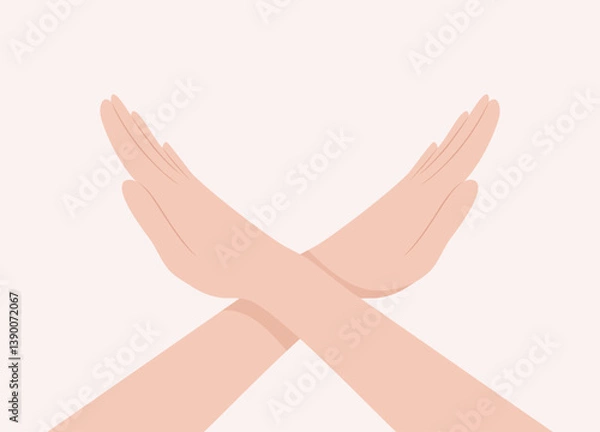 Fototapeta Two hands crossed in a denial or stop gesture. Flat vector illustration
