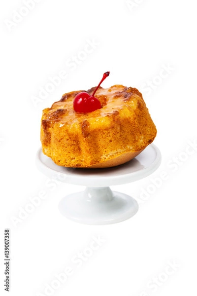 Fototapeta Pineapple Upside Down Muffins Isolated on White Background. Selective focus.