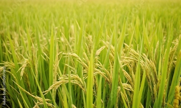 Obraz Rice plants growing in a lush green field during the warm summer season in a rural landscape