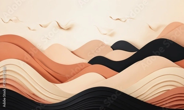 Obraz Stylized paper waves create an abstract landscape with warm colors and flowing lines at sunset