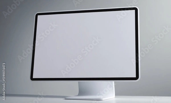 Fototapeta Blank computer monitor on a simple desk in a modern workspace