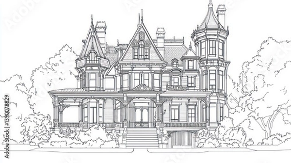 Obraz Elegant Victorian House Drawing