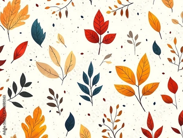 Obraz Colorful leaves are scattered over a textured and speckled white background