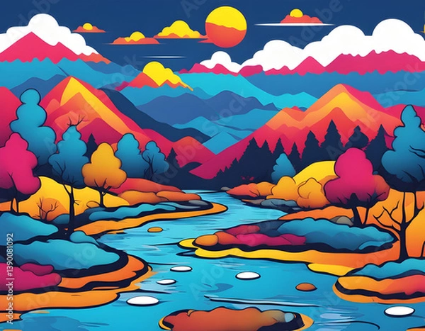 Fototapeta colorful river with cool isolated pop art style background