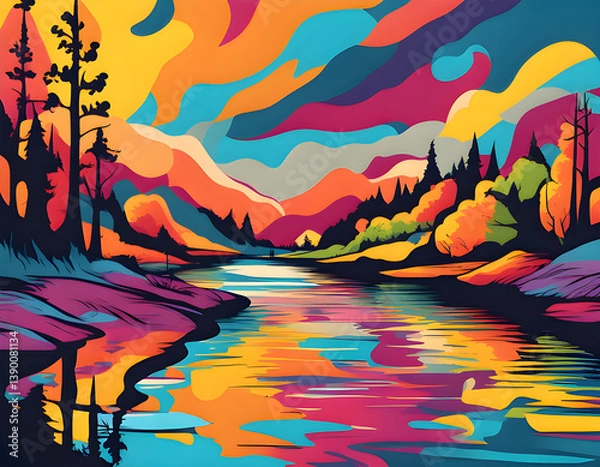 Fototapeta colorful river with cool isolated pop art style background