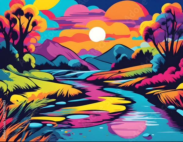 Fototapeta colorful river with cool isolated pop art style background