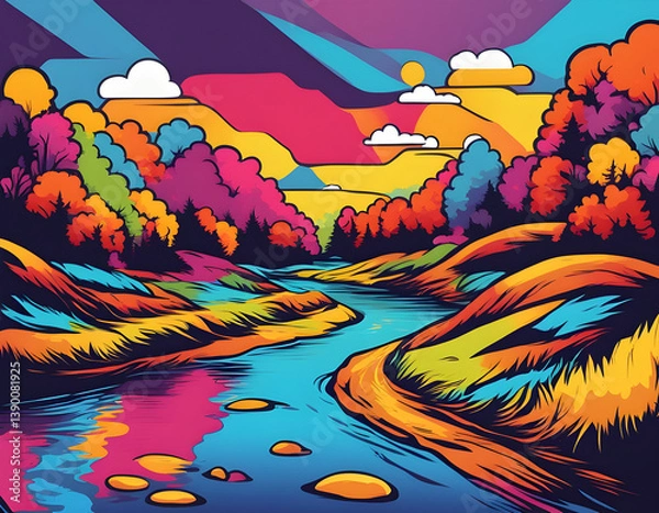 Fototapeta colorful river with cool isolated pop art style background