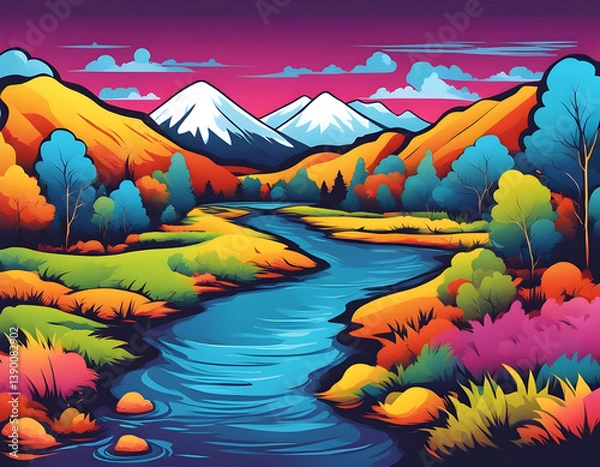 Fototapeta colorful river with cool isolated pop art style background