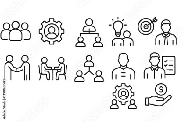 Obraz Vector icon set illustrating teamwork, collaboration, and project management concepts in a modern style