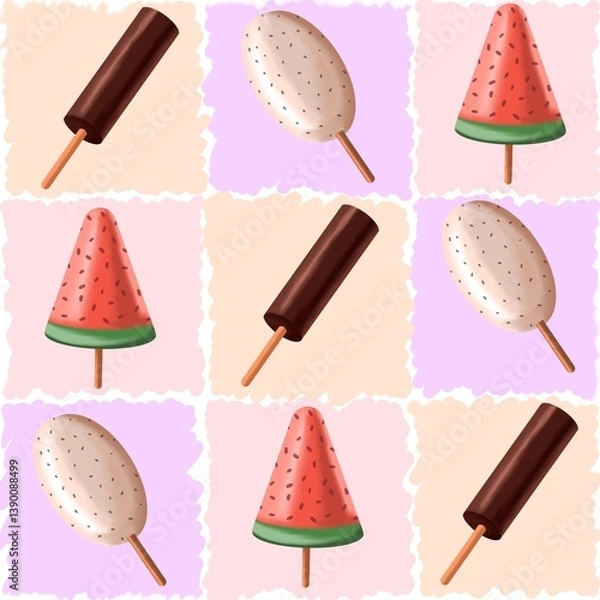 Obraz Seamless pattern with ice cream. Summer pattern.