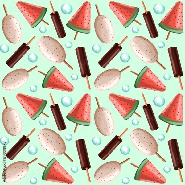 Fototapeta Seamless pattern with ice cream. Summer pattern.