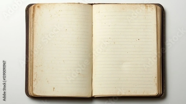 Fototapeta Open vintage notebook with blank lined pages and weathered edges