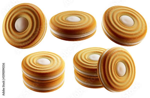 Obraz Sandwich cookies with milk cream. 3d illustration. Isolated on white background.	