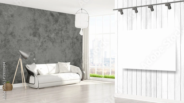 Fototapeta Modern interior with empty frame . 3D rendering