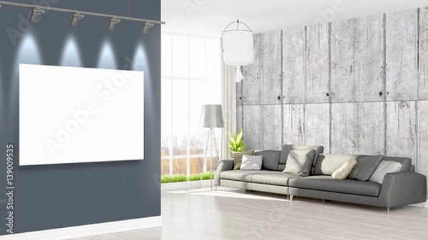 Fototapeta Modern interior with empty frame . 3D rendering