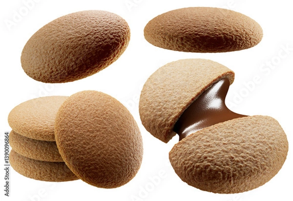 Obraz Delicious chocolate cream filled cookies. isolated white background. 3d illustration