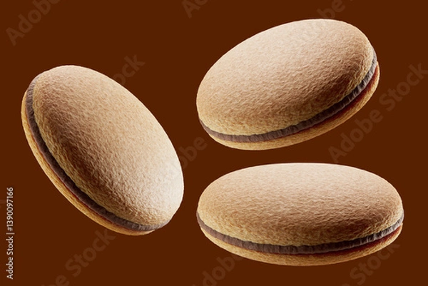 Obraz Sandwich cookies with milk cream. 3d illustration. Isolated on white background.	