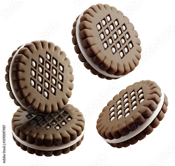 Obraz Sandwich cookies with milk cream. 3d illustration. Isolated on white background.	