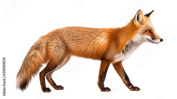 Fototapeta A fox with orange fur walking on a transparent background 