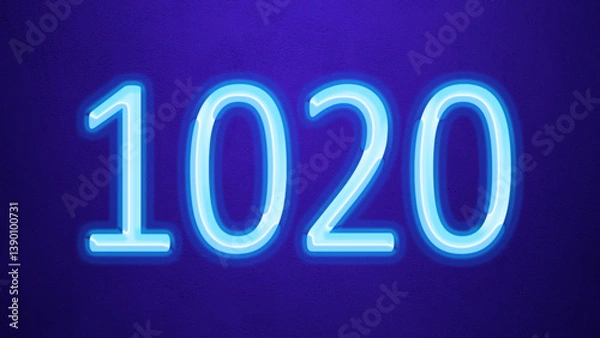 Fototapeta Glowing blue number design of 1020 on blue background.