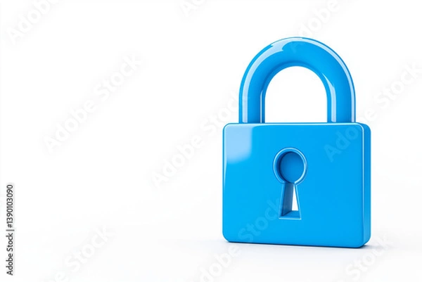 Obraz digital lock icon, cyber security symbol, holographic effect, metallic and blue, isolated on white background