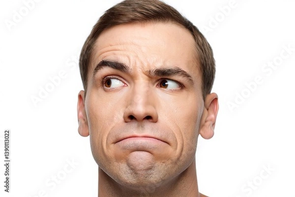 Fototapeta A man with a skeptical expression looking to the side
