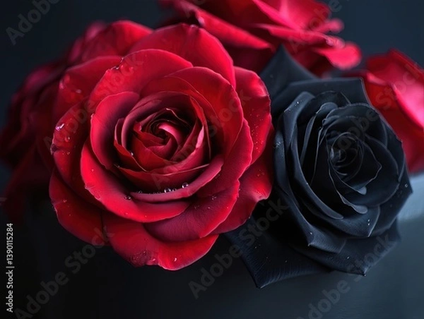 Obraz A stunning arrangement of red and black roses on a dark background