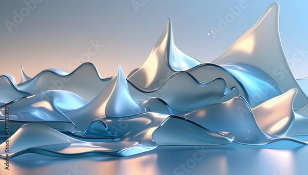 Fototapeta Windows-style 3D abstract wallpaper with flowing glass shapes and soft lighting effects