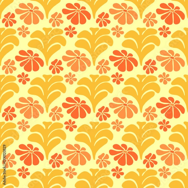 Fototapeta Floral pattern design, flower and leaves mosaic pattern, tiled motif background