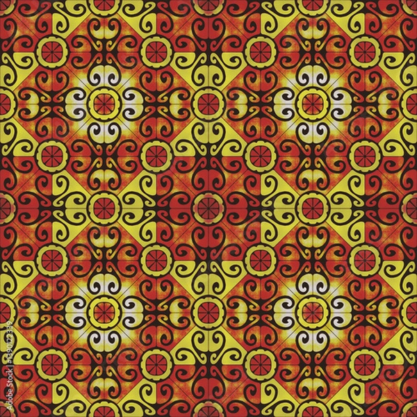 Fototapeta Geometric tile background, circle and square mosaic pattern, tiled motif background