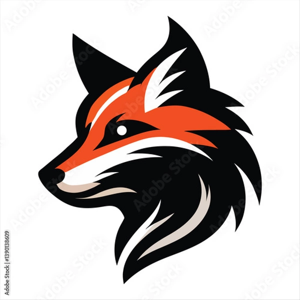 Fototapeta Stylized Fox Head Logo in Bold Orange and Black Vector Design