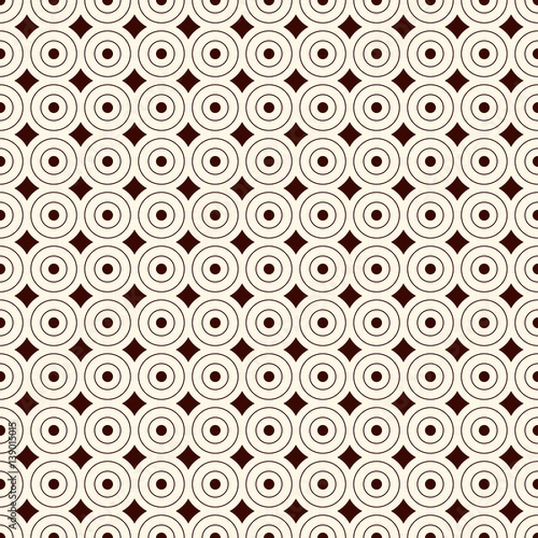 Fototapeta Outline seamless pattern with geometric figures. Repeated circles ornamental abstract background.