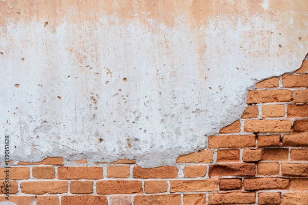 Fototapeta Examining the texture of weathered brick and concrete walls in urban settings detailed close-up photography