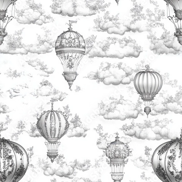 Obraz Vintage Hot Air Balloons and Clouds in Elegant Background Design