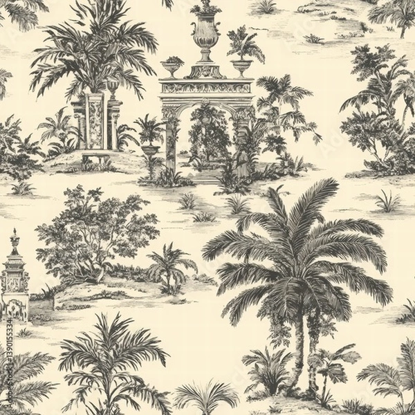 Obraz Elegant Vintage Botanical Patterns with Palm Trees and Flora