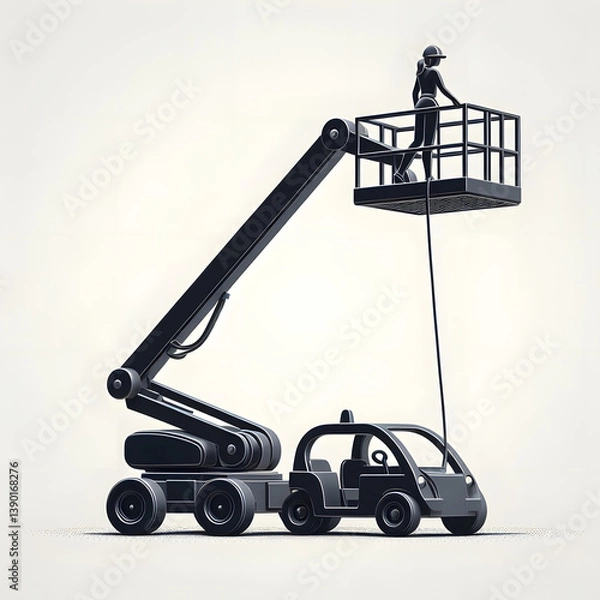 Fototapeta Cherry picker lifting a worker