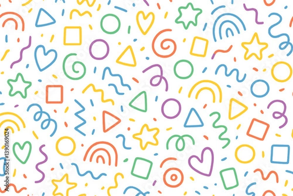 Fototapeta Colorful geometric shapes and doodles pattern for background and design