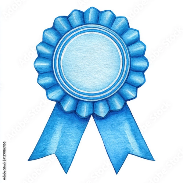 Fototapeta beautiful blue award ribbon with circular center, symbolizing achievement and recognition, perfect for celebrations and events