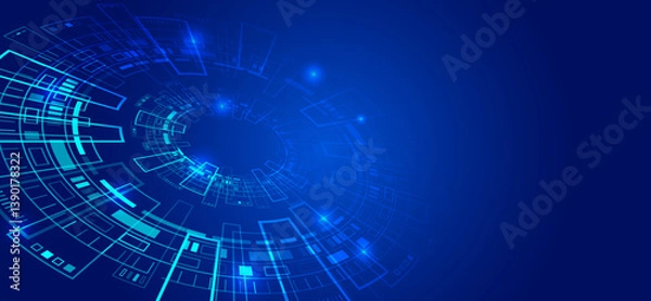 Obraz Technological geometric background consisting of circles on a blue background. Internet communications, big data, digital technologies. High tech banner.