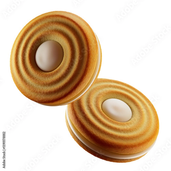 Obraz Sandwich cookies with milk cream. 3d illustration. Isolated on white background.	