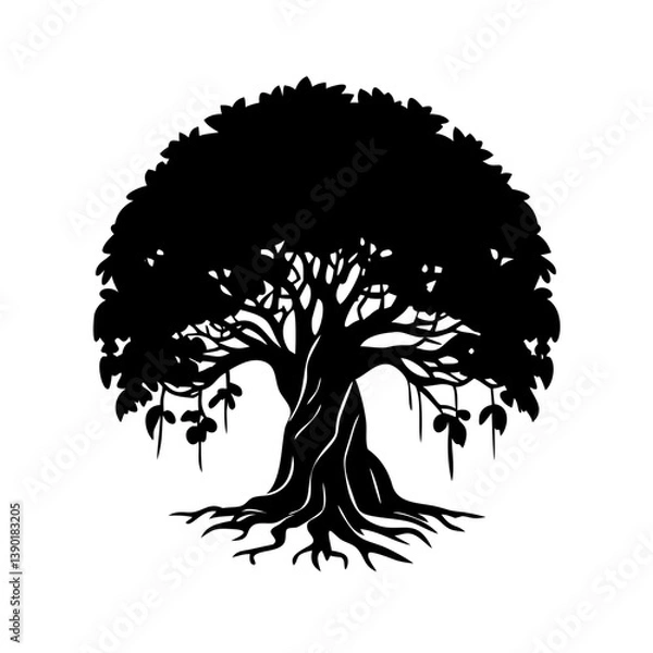 Fototapeta banyan tree icon, banyan tree line art - simple line art of banyan tree, perfect for banyan tree logos and icons
