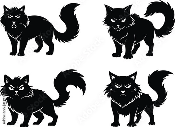 Fototapeta Angry Ragdoll Cat Silhouette Vector Symbol Icon on White Background.