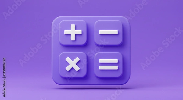 Fototapeta A playful purple calculator app icon, symbolizing simple calculations and user-friendly financial tools, against a solid lavender background.