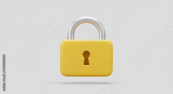 Fototapeta A cheerful yellow padlock symbolizing secure digital protection against cyber threats, rendered with a minimalist 3D style on a neutral background.