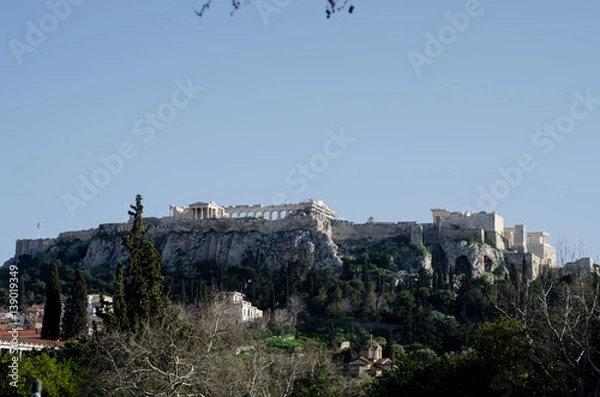 Obraz view of the Acropolis walls from afar pedestrian street