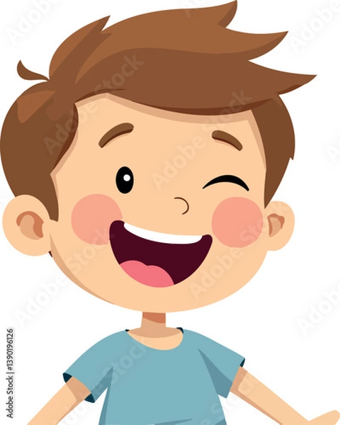 Fototapeta cheerful cartoon of a boy winking and smiling