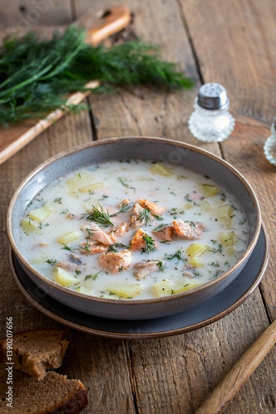 Obraz Finnish fish soup with trout, selective focus