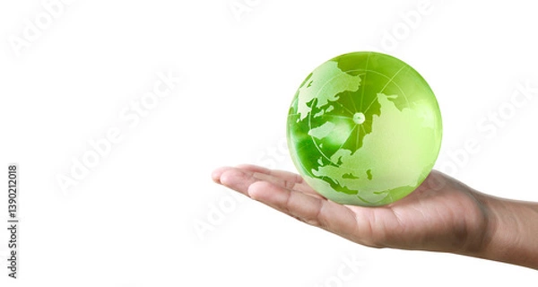 Fototapeta Empowering sustainability green globe representation hand display environmental awareness bright setting conceptual view